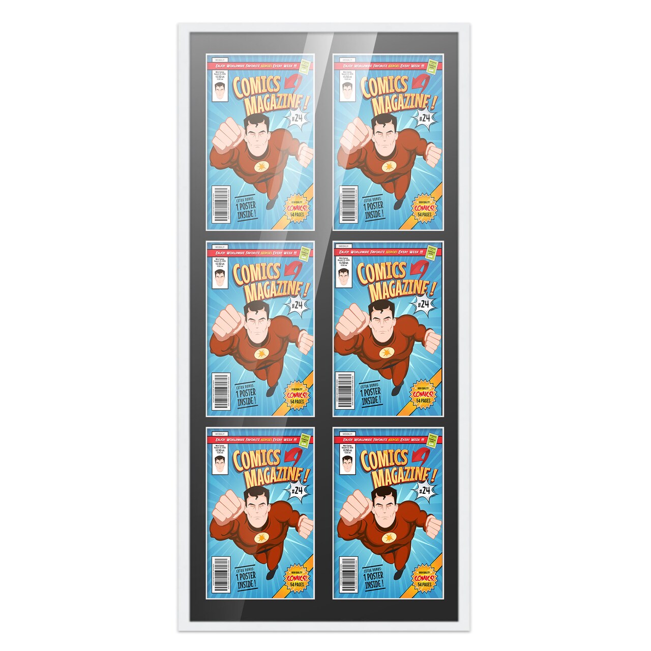 Comic Book Display Frame for Silver Age Comics Published Between 1956 and 1970 - White Wood Comic Frame With Black Mat for 7.125x10.5 Comic, 18 Frame Sizes